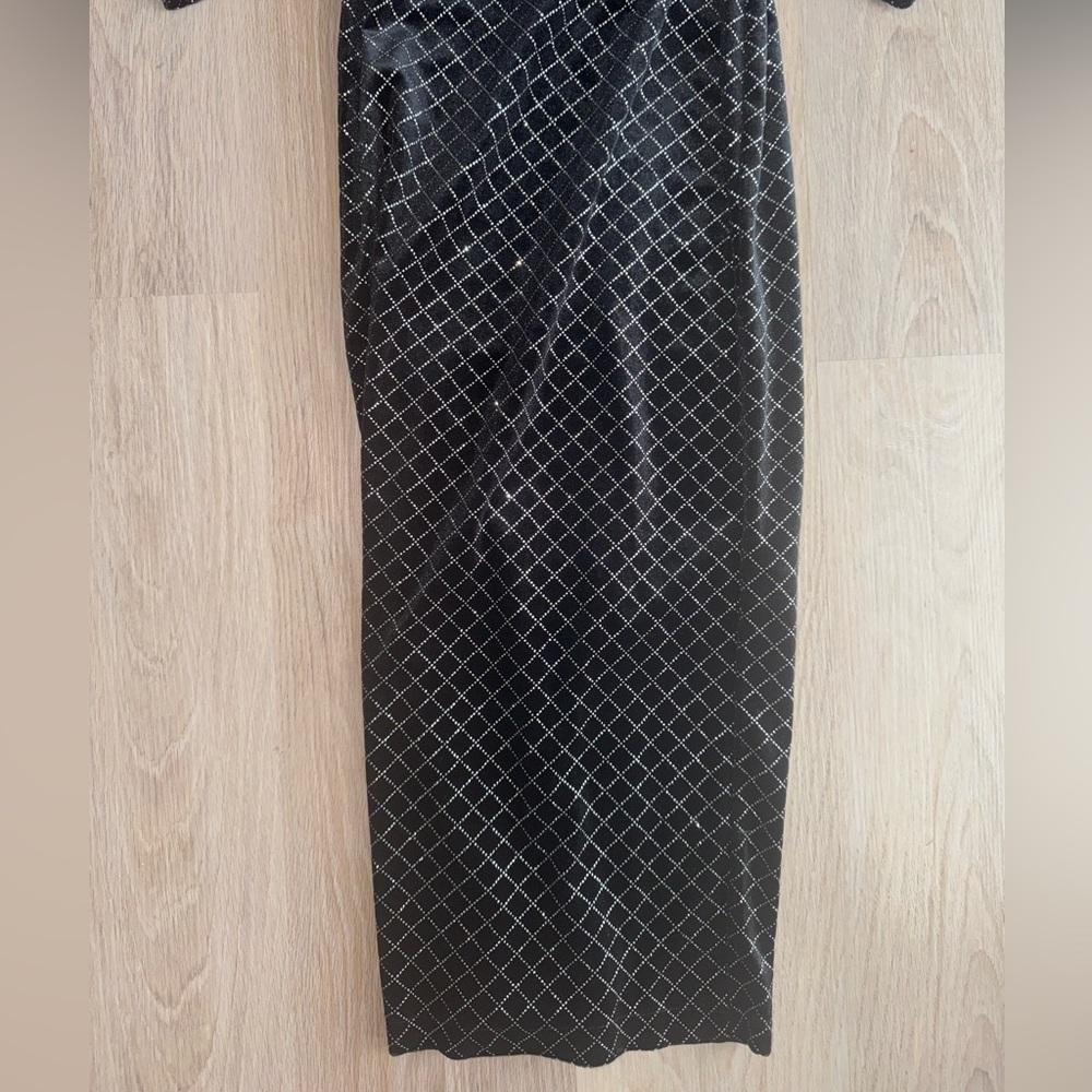 Zara Black & Silver Glittery Velvet Long Sleeve Dress - Size XS - Picture 4 of 8